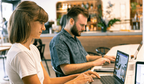 collegues working on laptop