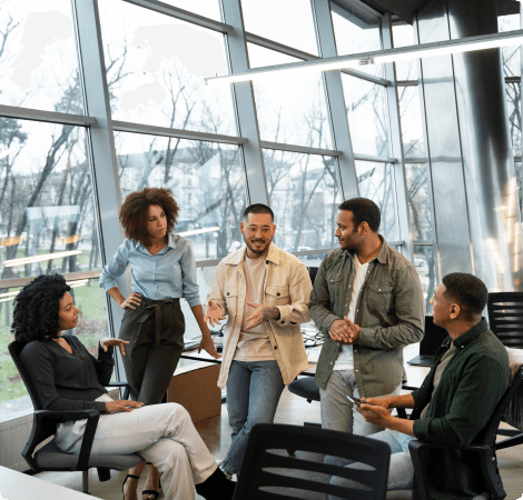 a team having meeting in office